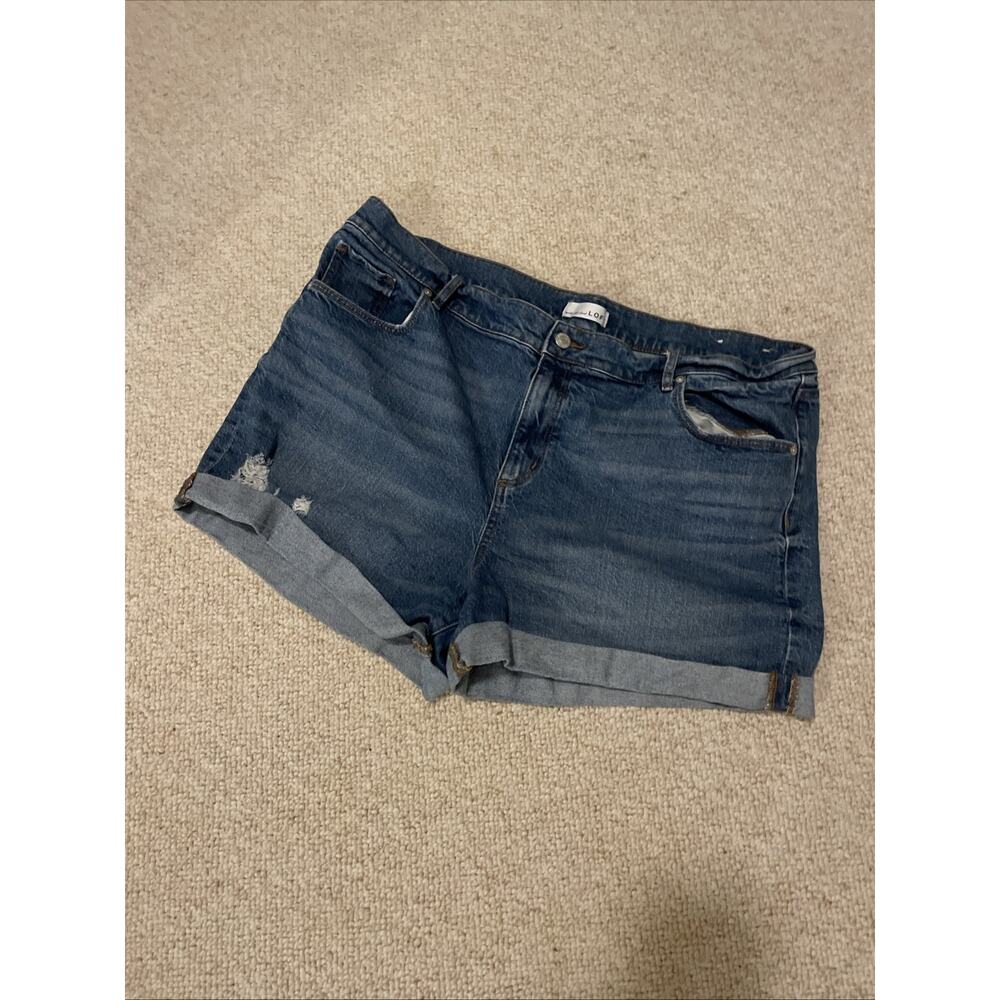 Loft Women Cuffed Shorts Cotton Blend Zip Solid Blue Size 34 Denim